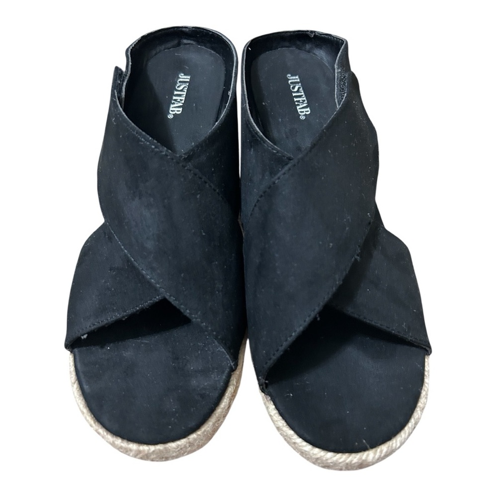 JustFab Black and Gold Wedges with Espadrille Heel - Picture 6 of 6